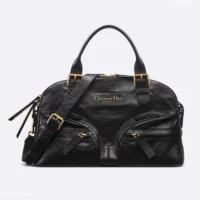 Dior Women Medium Grand Tour Bowling Bag Black Crinkled Calfskin (11)