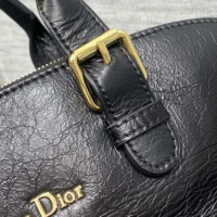 Dior Women Medium Grand Tour Bowling Bag Black Crinkled Calfskin (11)