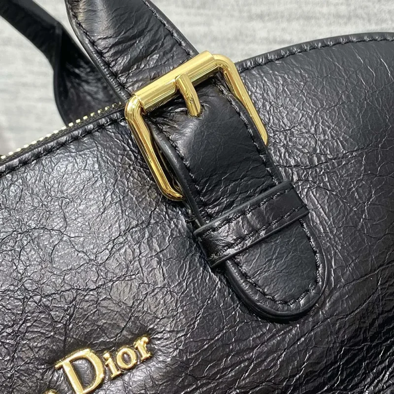 Dior Women Medium Grand Tour Bowling Bag Black Crinkled Calfskin