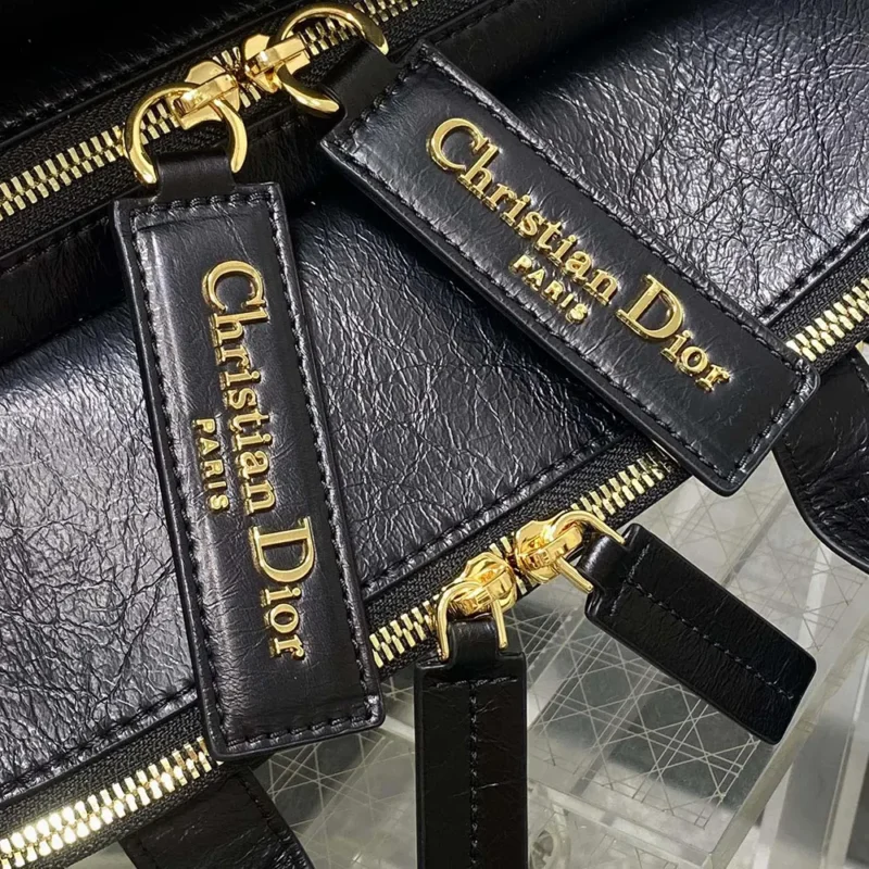 Dior Women Medium Grand Tour Bowling Bag Black Crinkled Calfskin