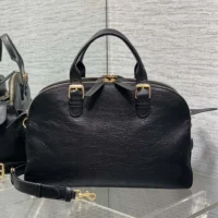 Dior Women Medium Grand Tour Bowling Bag Black Crinkled Calfskin (11)
