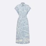 Dior Women Mid-Length Belted Shirtdress White and Chambray Blue Cotton and Silk Poplin