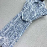 Dior Women Mid-Length Belted Shirtdress White and Chambray Blue Cotton and Silk Poplin