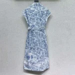 Dior Women Mid-Length Belted Shirtdress White and Chambray Blue Cotton and Silk Poplin