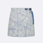 Dior Women Skort White and Chambray Blue Jacquard Technical Taffeta with Plan de Paris Motif