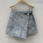 Dior Women Skort White and Chambray Blue Jacquard Technical Taffeta with Plan de Paris Motif