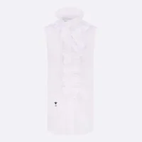 Dior Women Sleeveless Blouse with Removable Ruched Collar White Cotton Poplin