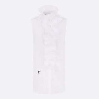 Dior Women Sleeveless Blouse with Removable Ruched Collar White Cotton Poplin