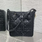 Bolso pequeño Dior D-Motion para mujer, piel de cordero macrocannage negra