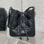 Bolso pequeño Dior D-Motion para mujer, piel de cordero macrocannage negra