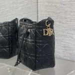 Bolso pequeño Dior D-Motion para mujer, piel de cordero macrocannage negra