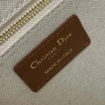 Dior Women Small Dior Book Tote Beige Dior Oblique Embroidered Raffia and Camel Calfskin