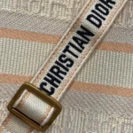 Dior Women Small Dior Book Tote Beige Dior Oblique Embroidered Raffia and Camel Calfskin