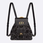 Dior Women Small Dior Caro Backpack Black Tweed with White Cannage Motif
