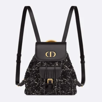 Zaino Dior Caro piccolo da donna in tweed nero con motivo Cannage bianco