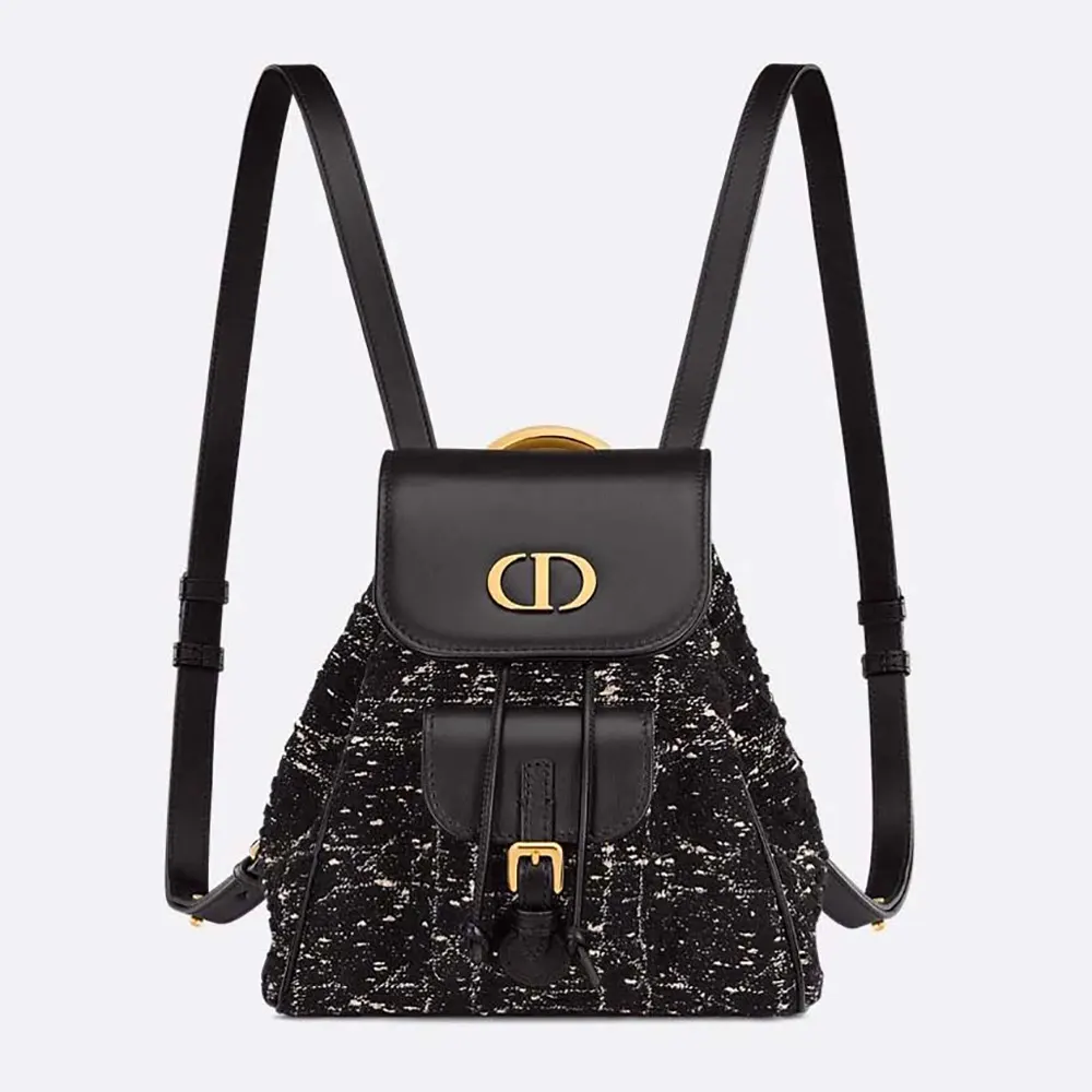 Dior Women Small Dior Caro Backpack Black Tweed with White Cannage Motif (1) Dior Women Small Dior Caro Backpack Black Tweed with White Cannage Motif