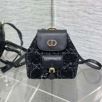 Zaino Dior Caro piccolo da donna in tweed nero con motivo Cannage bianco