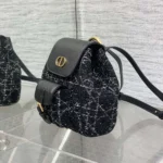 Dior Women Small Dior Caro Backpack Black Tweed with White Cannage Motif
