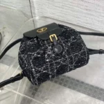 Dior Women Small Dior Caro Backpack Black Tweed with White Cannage Motif