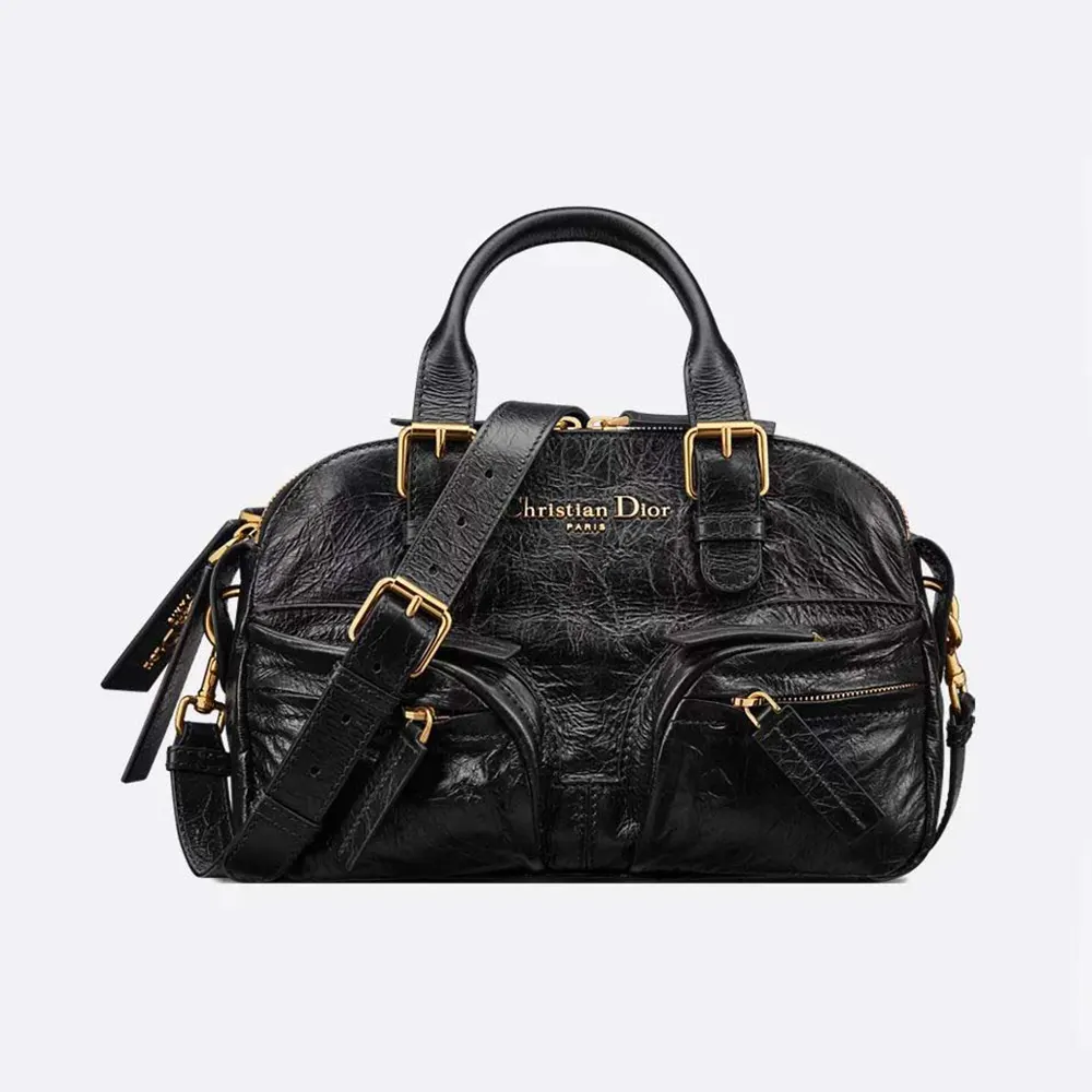 Dior Women Small Grand Tour Bowling Bag Black Crinkled Calfskin (1) Dior Women Small Grand Tour Bowling Bag Black Crinkled Calfskin