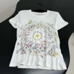 Dior Women T-Shirt White Cotton Jersey with Multicolor Dior Astral Flowers Motif