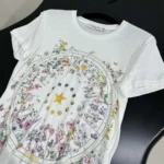 Dior Women T-Shirt White Cotton Jersey with Multicolor Dior Astral Flowers Motif