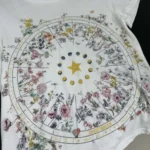 Dior Women T-Shirt White Cotton Jersey with Multicolor Dior Astral Flowers Motif