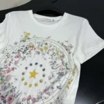 Dior Women T-Shirt White Cotton Jersey with Multicolor Dior Astral Flowers Motif