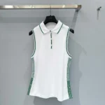 Dior Women Vibe Sleeveless Polo Shirt White Cotton Jersey with Pine Green Dior Graphique Motif