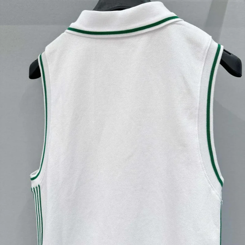 Dior Women Vibe Sleeveless Polo Shirt White Cotton Jersey with Pine Green Dior Graphique Motif