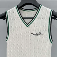 Dior Women Vibe Sweater Vest Ecru, Black and Pine Green Cotton and Silk Cable Knit (1)