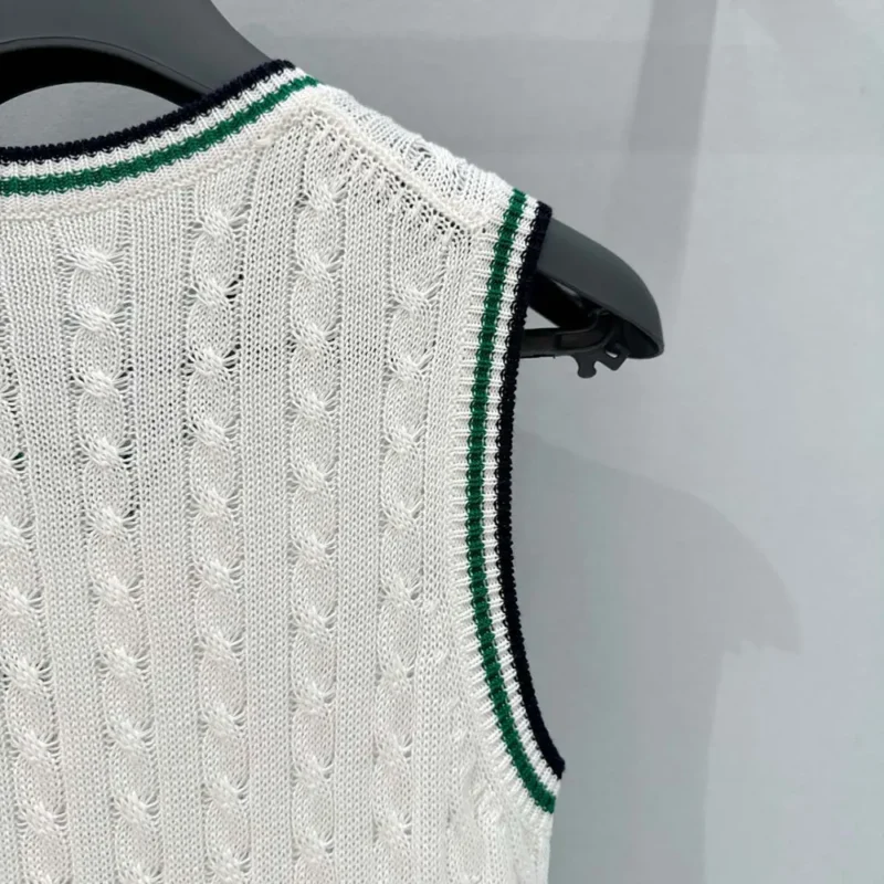 Dior Women Vibe Sweater Vest Ecru, Black and Pine Green Cotton and Silk Cable Knit