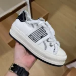 Dior Women Walk’n’Dior Platform Sneaker White and Black Fringed Cotton Canvas