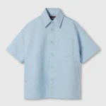 Gucci Men Oversize GG Cotton Shirt Light Blue GG Cotton Jacquard