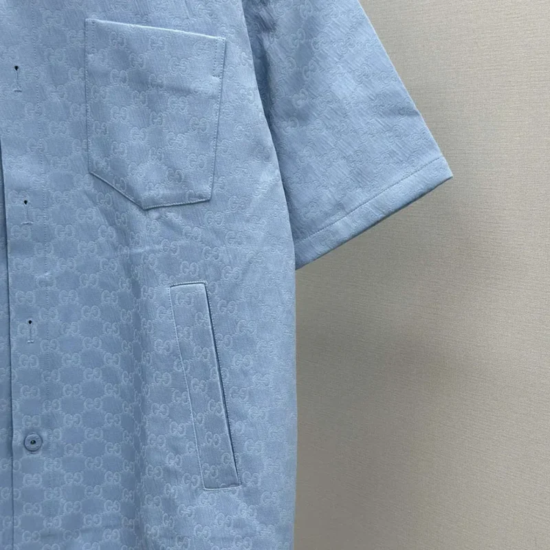 Gucci Men Oversize GG Cotton Shirt Light Blue GG Cotton Jacquard
