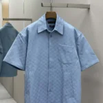 Gucci Men Oversize GG Cotton Shirt Light Blue GG Cotton Jacquard