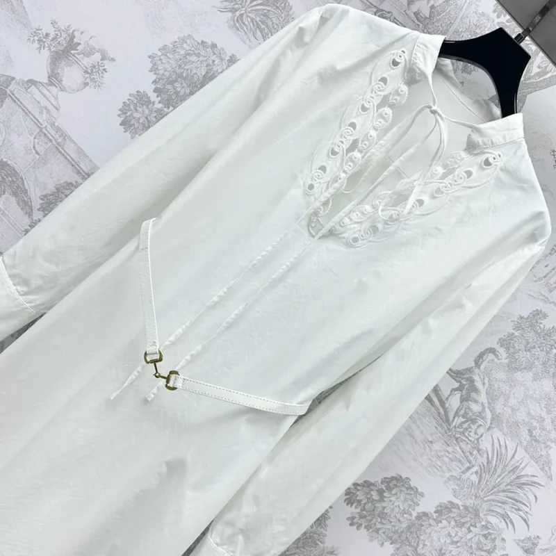 Gucci Women Cotton Poplin Shirt Dress with Embroidery 832027