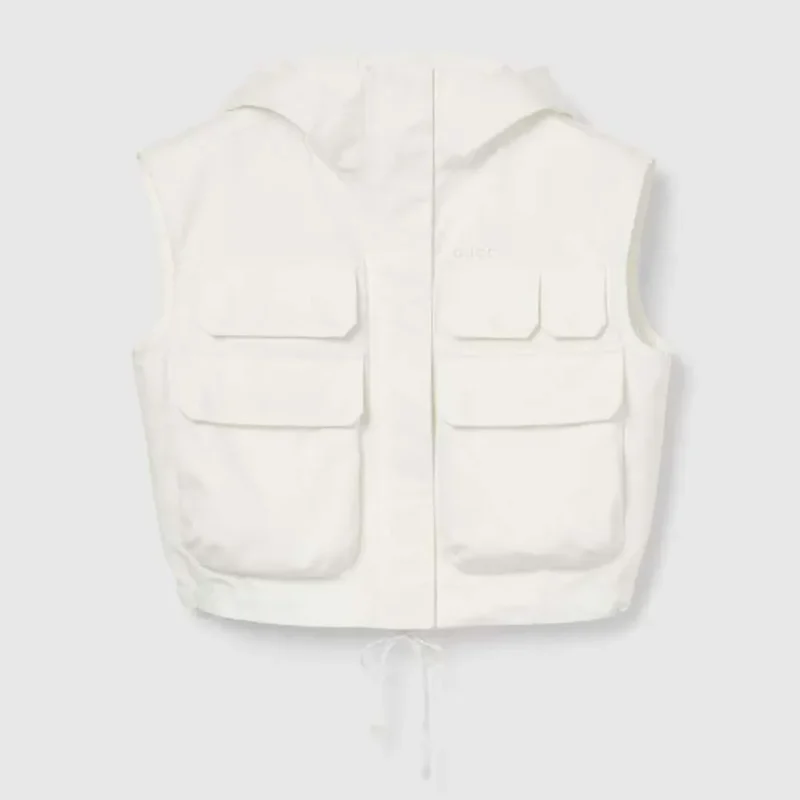 Gucci Women Light Cotton Canvas Gilet with Embroidery 826617 Z8B1S