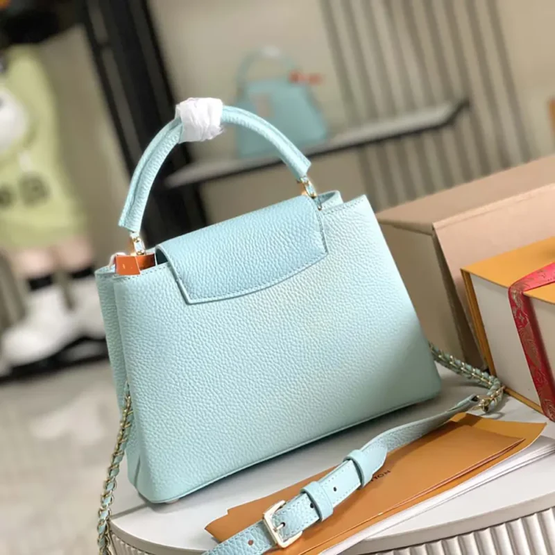Louis Vuitton LV Women Capucines BB Handbag Blue Taurillon Leather Shimmery