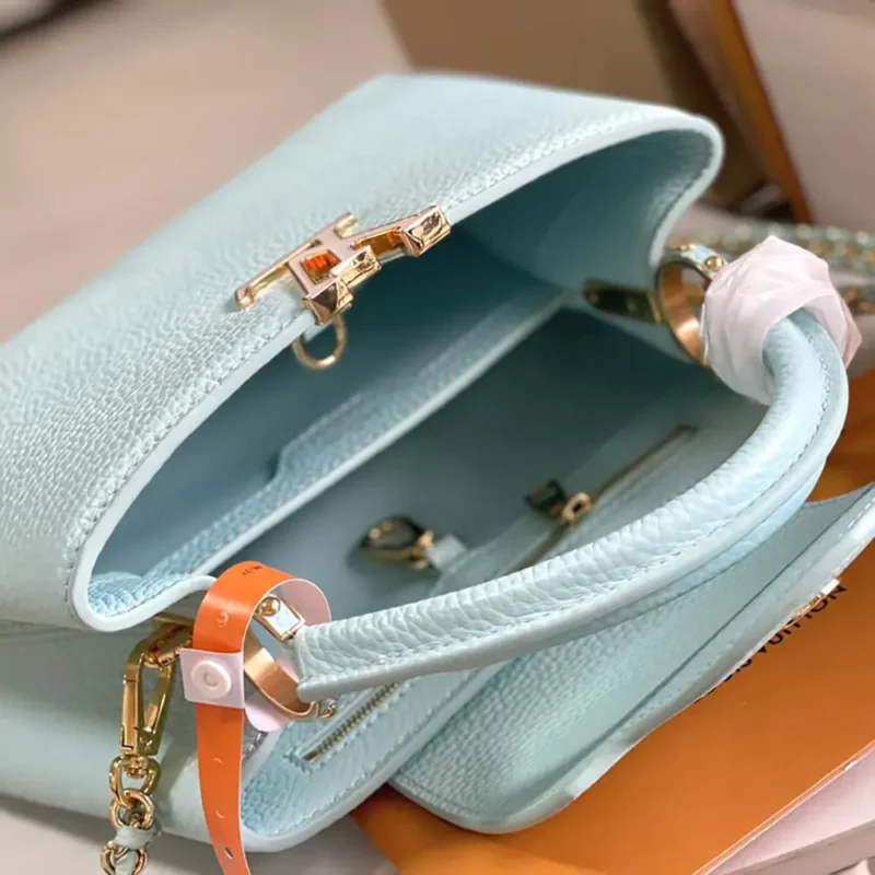 Louis Vuitton LV Women Capucines BB Handbag Blue Taurillon Leather Shimmery
