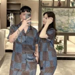 Louis Vuitton Women's Short Sleeved Damier Silk Pajama Set