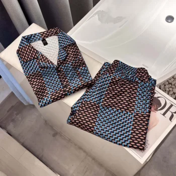 Louis Vuitton Women's Short Sleeved Damier Silk Pajama Set