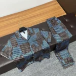 Louis Vuitton Women's Short Sleeved Damier Silk Pajama Set