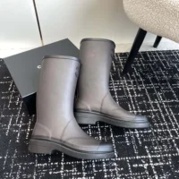 Chanel Women CC Monogram Bicolor Rain Boots-Dark Brown (1)