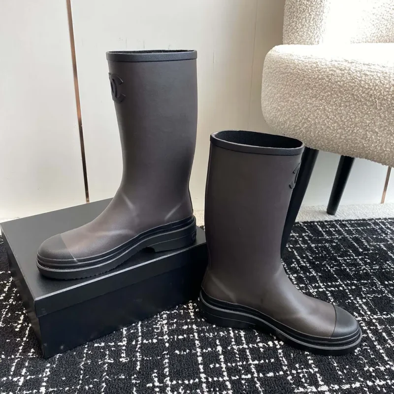 Chanel Women CC Monogram Bicolor Rain Boots-Dark Brown