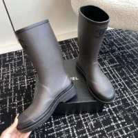 Chanel Women CC Monogram Bicolor Rain Boots-Dark Brown (1)