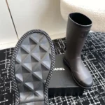 Chanel Women CC Monogram Bicolor Rain Boots-Dark Brown
