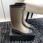 Chanel Women CC Monogram Bicolor Rain Boots-Dark Green