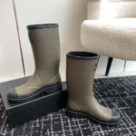 Chanel Women CC Monogram Bicolor Rain Boots-Dark Green