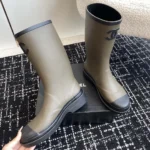 Chanel Women CC Monogram Bicolor Rain Boots-Dark Green